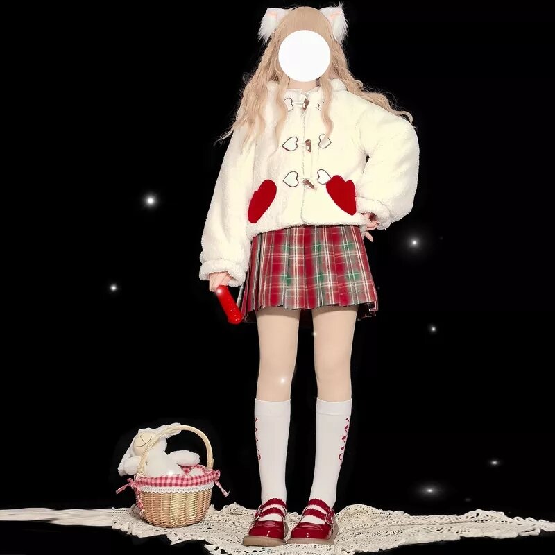 Mantel Bertudung Kawaii Lolita Mantel Beruang Teddy Bulu Imitasi Baru Musim Dingin Jepang Wanita Mantel Hangat Berbulu Lembut Gaya Kuliah Lucu