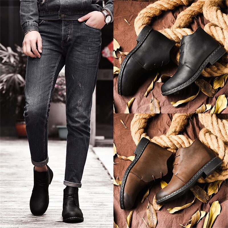 Botas masculinas de couro martin, botas elegantes de utensílio para áreas externas, sapatos de outono e inverno com ponta redonda, tamanho grande com sapatos de veludo de cano alto