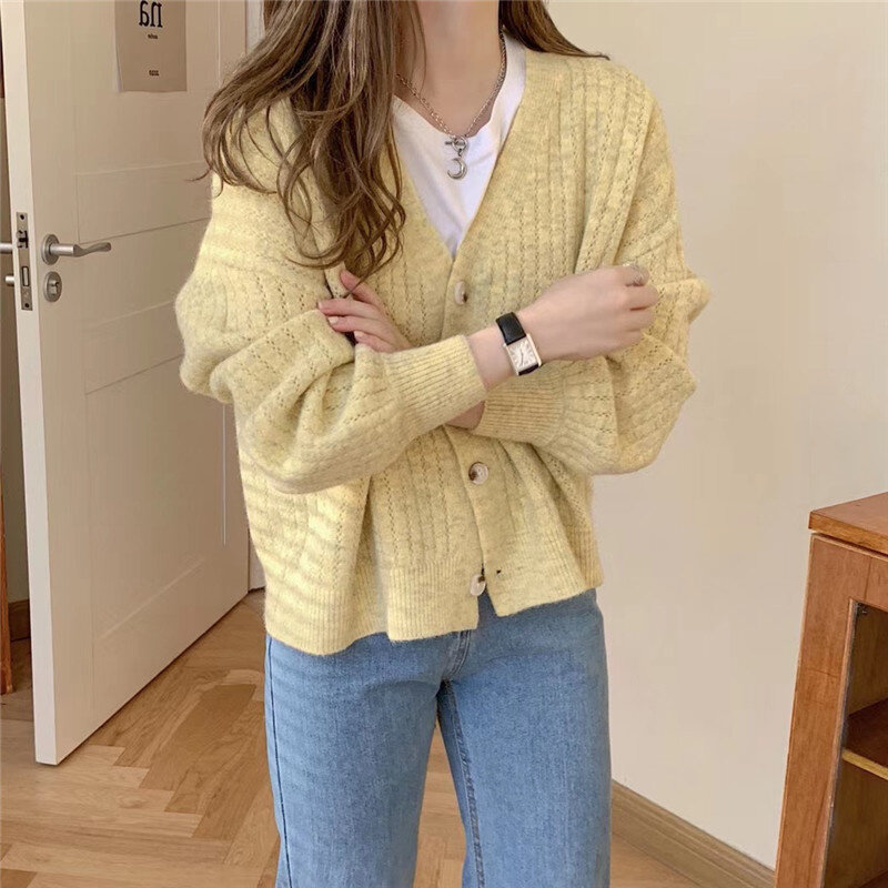 Cárdigan de punto para mujer, suéter elegante, suelto, estilo coreano, Retro, fácil de combinar, otoño e invierno, 2021