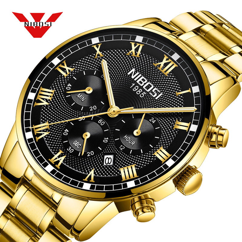 NIBOSI – montre-bracelet de Sport à Quartz pour hommes, de luxe, étanche, en acier inoxydable, avec Date