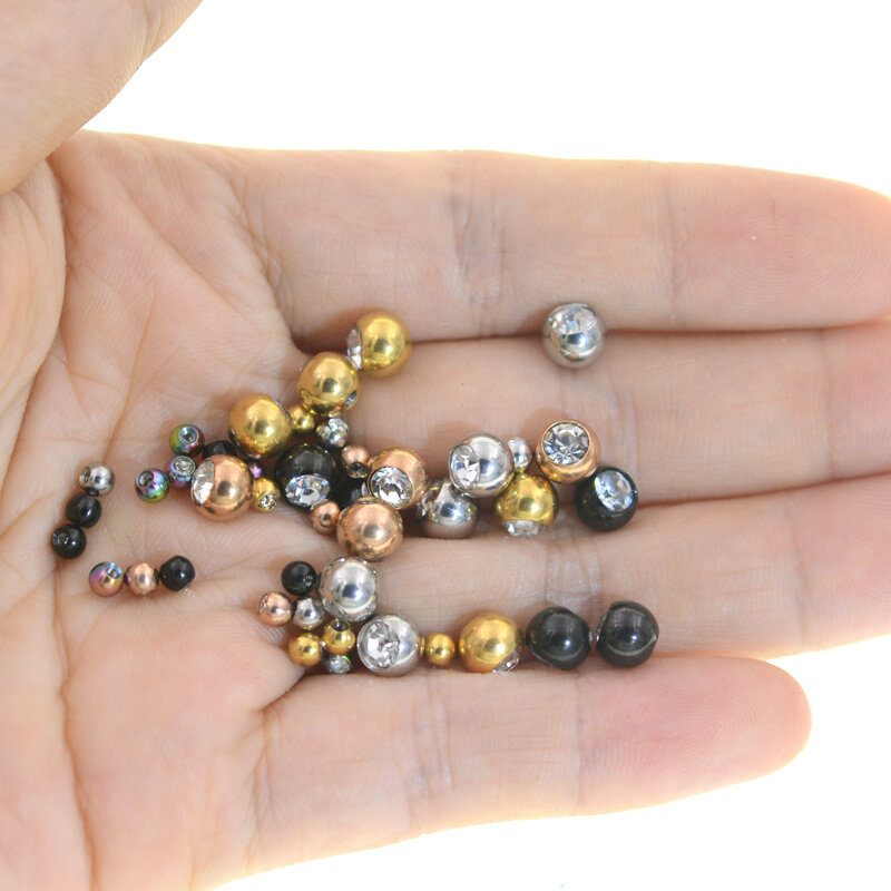 Bola de piercing substituição de zircônio cúbico, 5 tamanhos 3-5mm com rosca externa de cor dourada 16g/14, joias de bola de piercing medidor