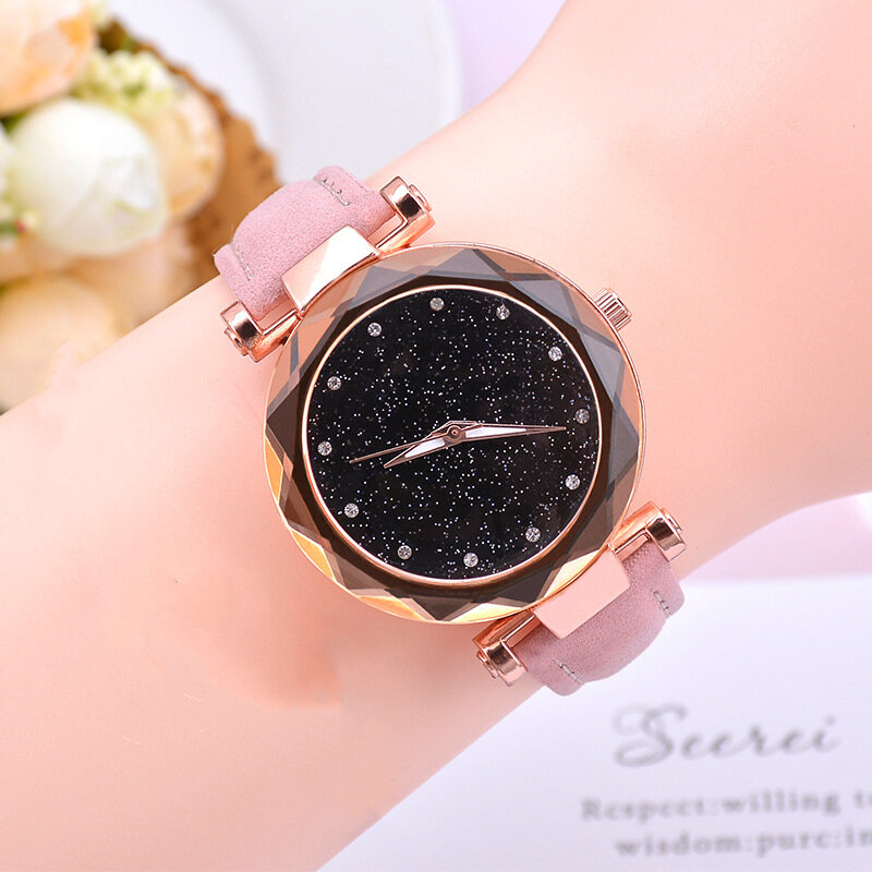 Reloj de cuarzo con diseño de cielo estrellado para Mujer, Accesorio luminoso de pulsera de cuero, marca superior de lujo, a la moda, 2020