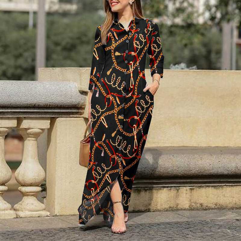 Праздничное женское платье с длинным рукавом 2022 VONDA, винтажное платье-рубашка с отворотом и пуговицами, винтажное праздничное длинное плать...