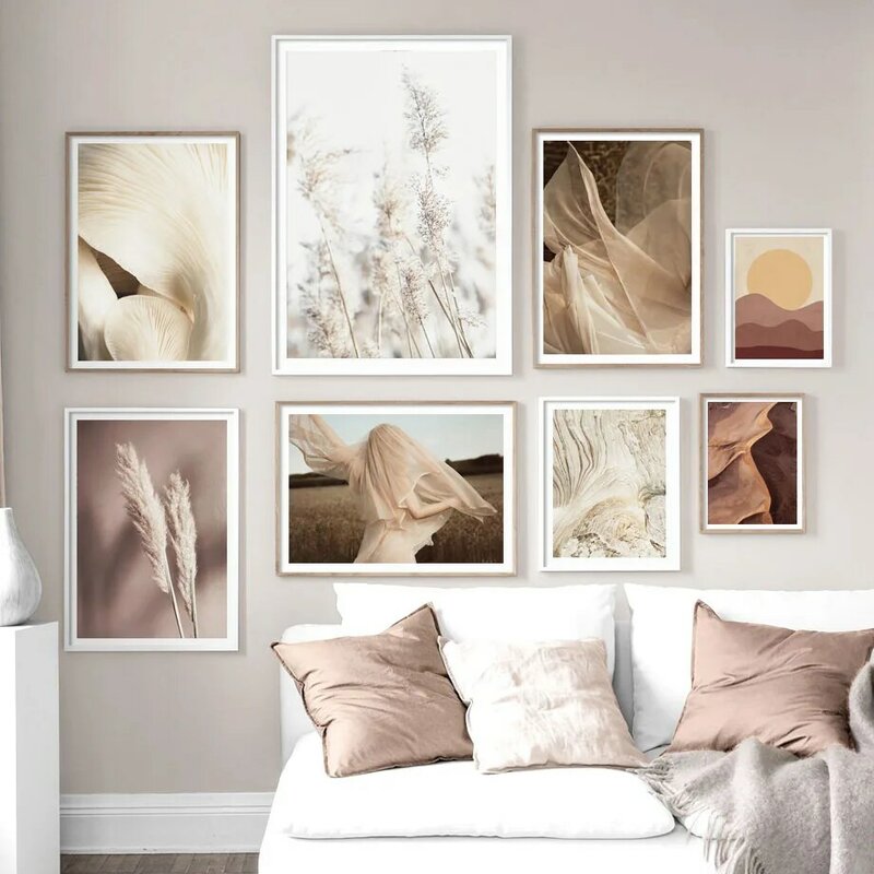Wall Art Canvas Painting Girl Wheat Flower Leaves Plant Nordic Posters And Prints Landscape Wall Pictures For Living Room Decor