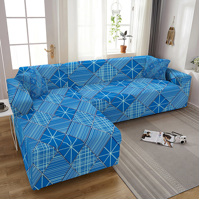 Geometrische Sofa Abdeckungen für Wohnzimmer Elastische Marmor Hussen Couch Abdeckung L Form Funda de sofá de esquina fundas para sofás