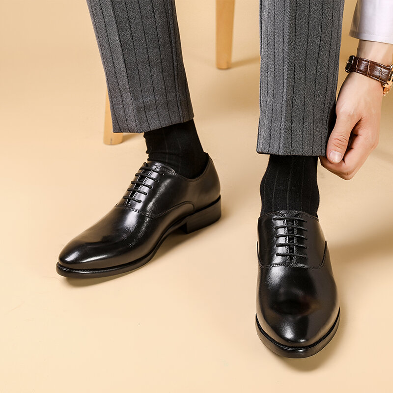 Phenkang masculino formal sapatos de couro genuíno oxford sapatos para homem italiano 2020 vestido sapatos de casamento laços couro sapatos de negócios