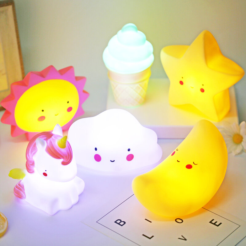 Luz led de noche para decoración de habitación de bebé, juguete de estrellas, Luna, nubes, decoración de dormitorio, luz de modelado, juguete para niños
