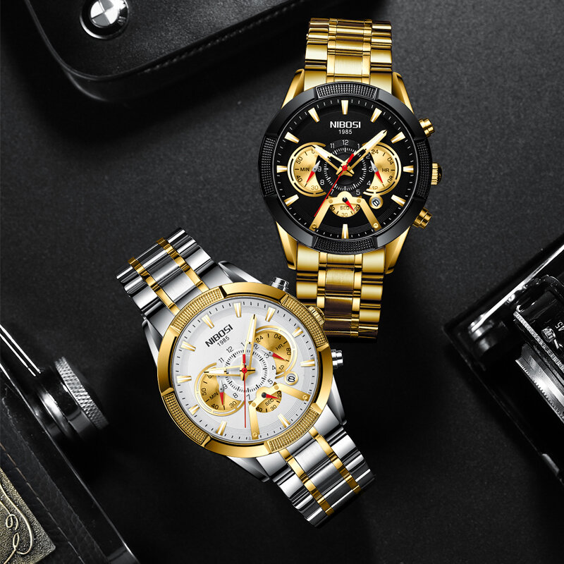 NIBOSI – montre-bracelet étanche en acier inoxydable pour hommes, chronographe, livraison directe
