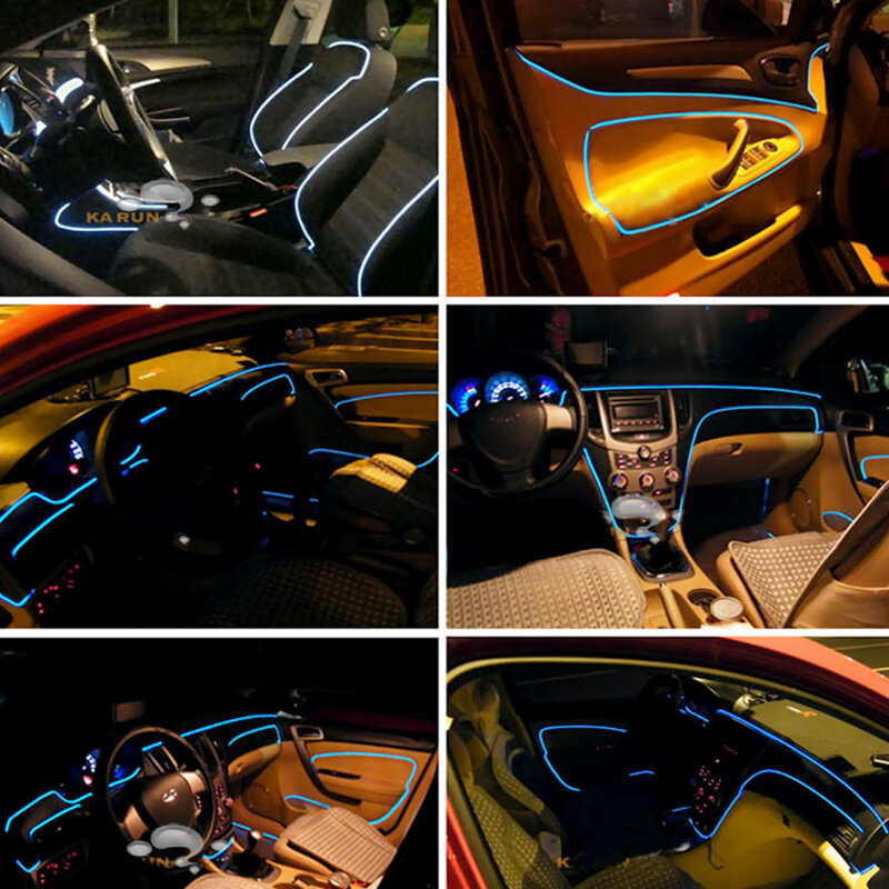Luzes interiores do carro el fio ambiente led flex rgb tira auto flexível atmosfera neno tubo macio usb lâmpada de iluminação corda fita luz