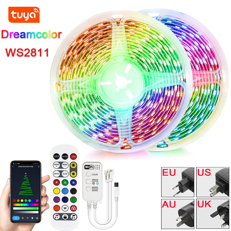 DC12V RGB Led Strip Light WS2811 5050 Tape RGBIC Dream Color Flexible Ribbon Remote Tuya WiFi Smart Bluetooth Control 5M-20M