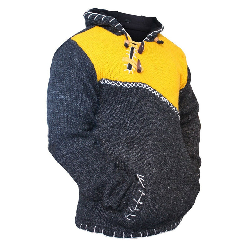 Sweter z dzianiny męska bluza z kapturem Jumper Streetwear przycięte jesień wiosna Splice Stitch bluza z długim rękawem cienki Top