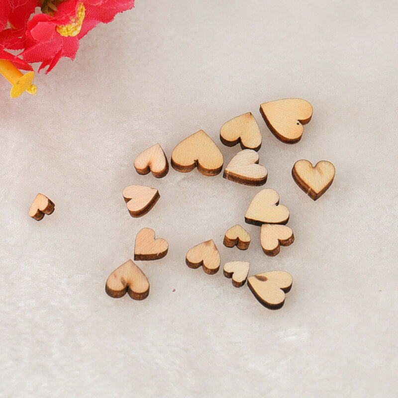 100 Uds rústico de madera de corazón de amor de madera adornos de dispersión para mesa de boda manualidades decoración DIY