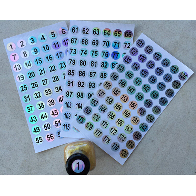 Waterdichte Nummer 1-300 Laser Etiketten Stickers Voor Diy Craft Nagellak Lippenstift Kleur Nummer Tags School Kantoorbenodigdheden
