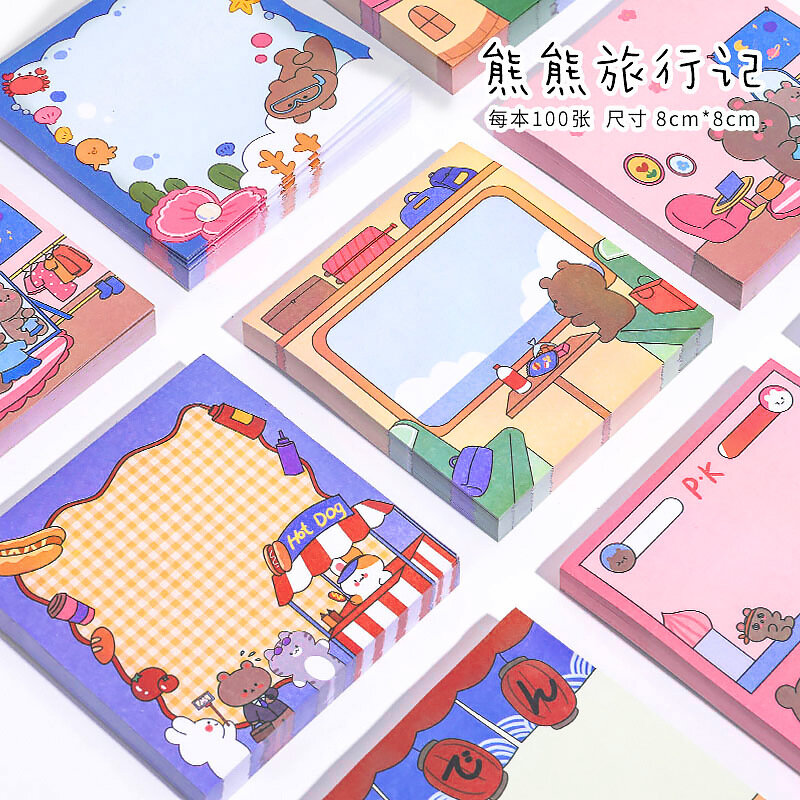 Cute cartoon bear Travel diary Memo Pad Kawaii Message Notes Decorative Notepad Note paper Memo Stationery Office Supplies