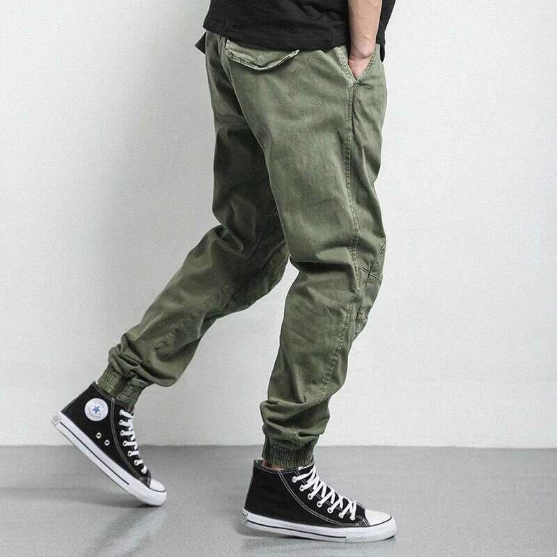 Pantalon Cargo en coton pour Homme, style rétro, couleur unie, style armée, vert, bleu marine, kaki, Streetwear, collection automne et printemps