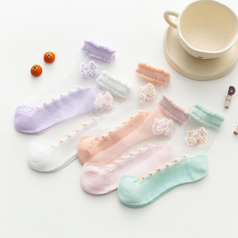 Новинка 2022, детские носки, тонкие стеклянные шелковые носки для девочек, кружевные дышащие детские носки, носки среднего и большого размера для детей 3-16 лет