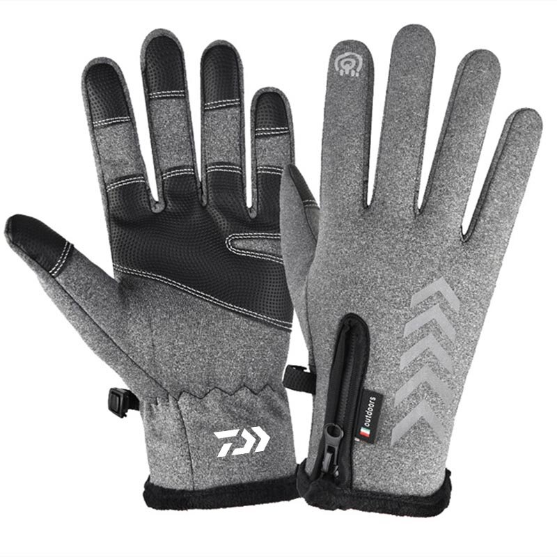 Зимние спортивные перчатки для рыбалки, теплые толстые Нескользящие прочные водонепроницаемые велосипедные перчатки с пальцами для сенсо...