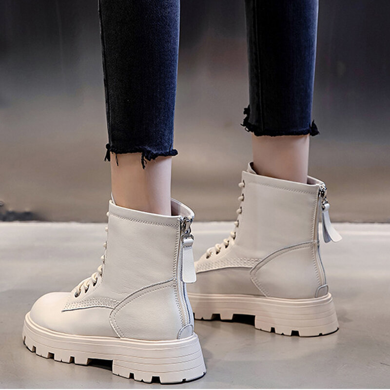 2021 New Autumn And Winter Leather High-top Boots British Women's Boots Thick-soled Short-tube Motorcycle Women's Boots