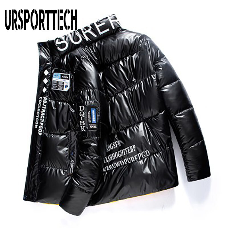 New Bright Leather Winter Jacket Men Casual Parka Outwear Waterproof Thicken Warm Jackets Male Stand Collar Windproof Coat