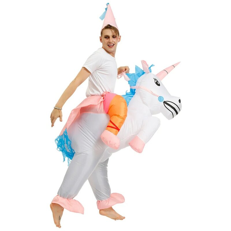 Gonfiabile Corno unicorn costume Passeggiata a Cavallo di Halloween cosplay di Carnevale Di Natale Fance Abito donna uomo Bambini Purim Ingrandimento Della Mascotte
