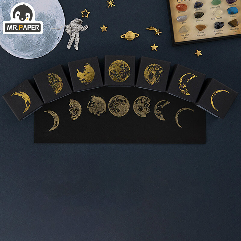 Señor. Papel 7 diseños serie Moon Phase Gold Space Hop-Lista de bolsillo Log-Rubber sellos para álbum de recortes Deco DIY Craft sellos de madera