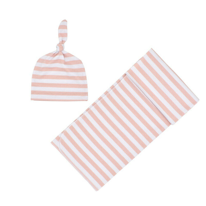 2 قطعة الوليد التصوير البطانيات الوليد الرضع طفل الفتيان الفتيات لينة النوم بطانية التفاف مجموعة + مخطط قماط قبعة
