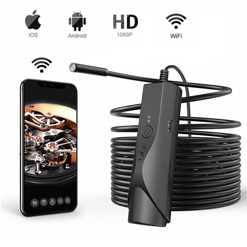 HD 2MP 1080P WiFi Endoscope Camera with 8mm Lens Led Lights for iPhone Android Phone  Snake Cable Car Endoscope Tube Mini Camera