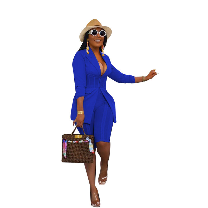 Casual Two Piece Set Corset Suit Coat and Pencil short Pants Business Office Lady Outfits Streetwear Outfits Lounge Matching Set
