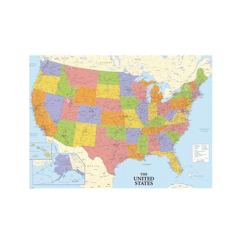 Ukuran A2 Kanvas Dicetak Peta Amerika Serikat Tanpa Bingkai Lukisan Semprot Gulungan Dikemas Peta Amerika untuk Dekorasi Rumah Kantor