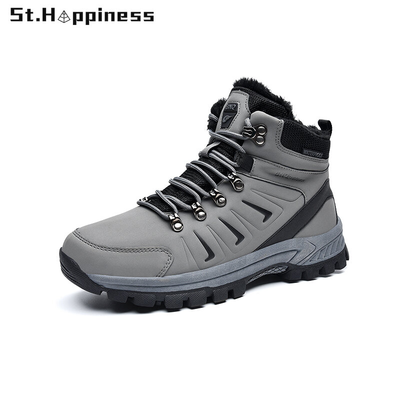 Sepatu Bot Pria Baru Musim Dingin 2021 Sepatu Bot Kasual Tinggi Atas Kulit Tahan Air Mode Sepatu Bot Hiking Antiselip Hangat Luar Ruangan Ukuran Besar 47