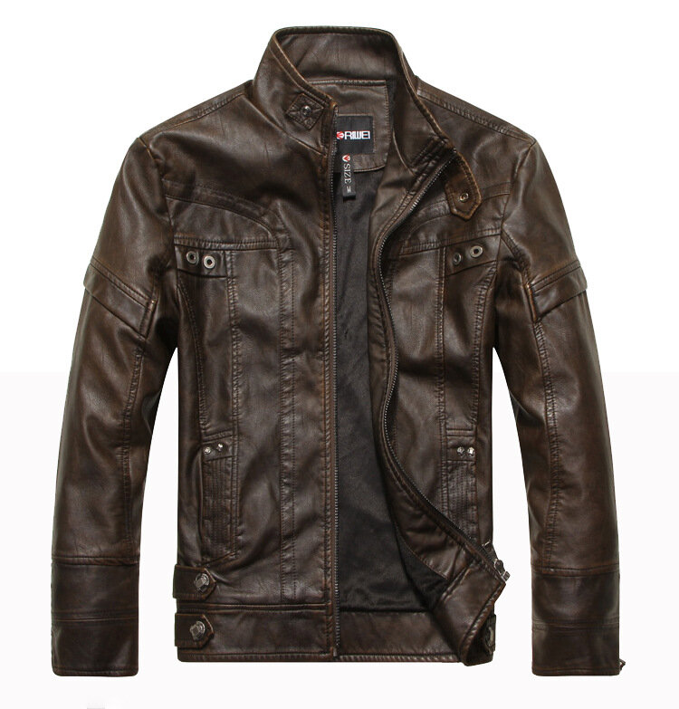 Veste d'hiver en cuir pour homme, manteau coupe-vent, noir et marron, vêtement d'extérieur pour motard, 5XL