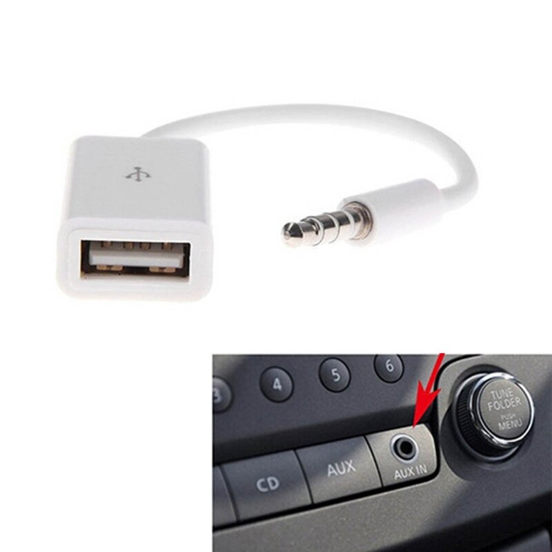 Conector auxiliar a USB macho de 5mm, convertidor de Cable hembra a USB 2,0, solo funciona con el puerto AUX del coche