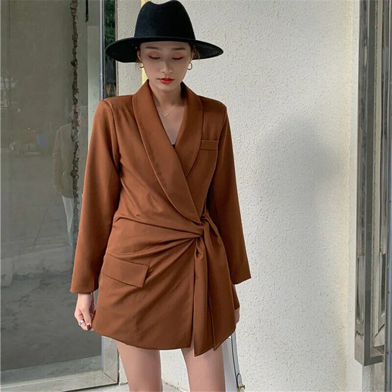 Conjunto feminino de 2 peças, moda coreana, jaqueta retrô com laço lateral, conjunto com calças, vestuário para verão e outono 2020