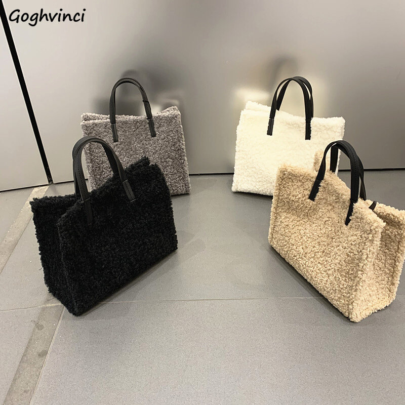 Faux Fur Bags Women Solid Simple Large-capacity Plush Flap Shoulder Bag Lady Fashion All-match Winter High-street Ins Retro Soft