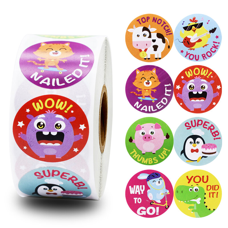 500pcs/roll cute animals Reward Stickers for Teachers students for Kids in 8 Designs Training Stickers Motivational Stickers
