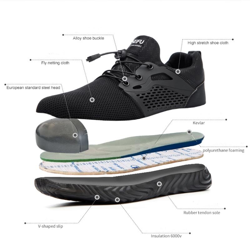 SANSOM-zapatos de trabajo transpirables para hombre, botas protectoras con punta de acero, calzado antigolpes, zapatillas de seguridad para construcción
