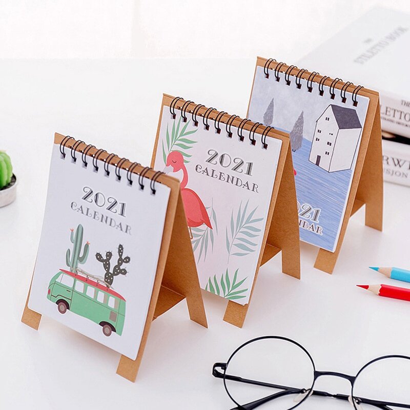 Настольный календарь с милыми мультяшными животными, миниатюрный бумажный планировщик, органайзер на год, украшение для стола, 2021