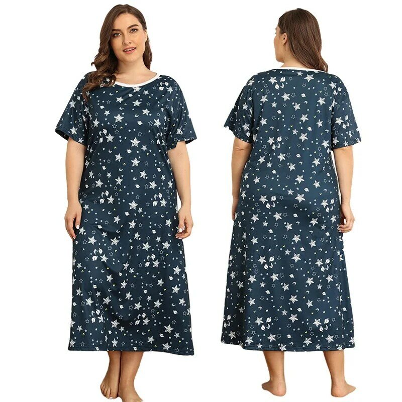 Camisón de dormir de primavera para mujer, ropa de dormir holgada de talla grande, a la moda, de manga corta, transpirable