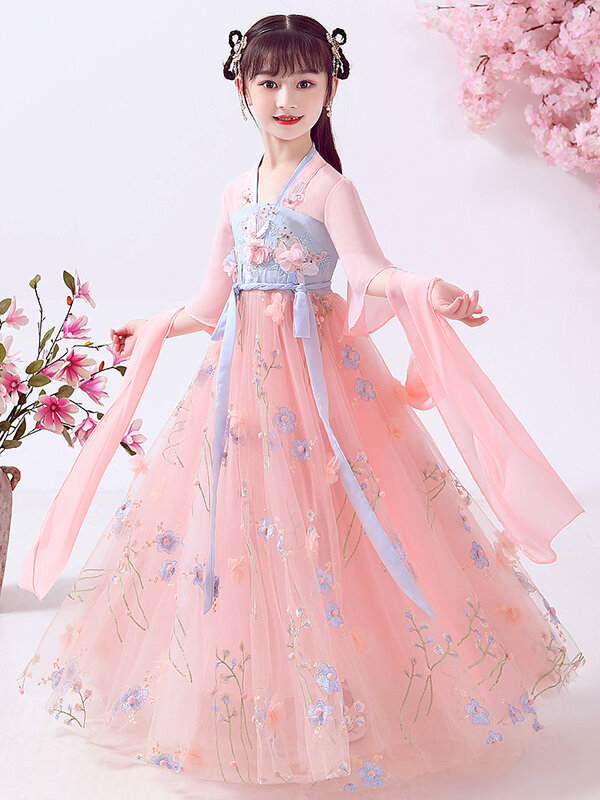 Chinese Traditional Blue Hanfu Kids Enfant Cosplay Clothing Children Classical Tang Dynasty Costume Dance Dress for Girls
