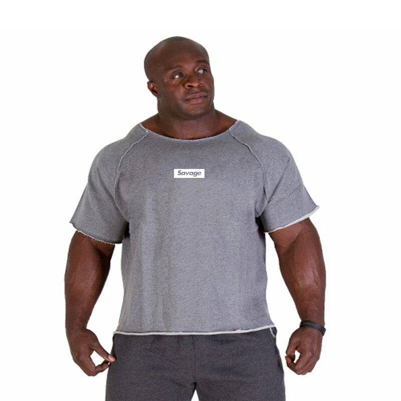 Camiseta negra de gimnasio para hombre, Camiseta deportiva para correr, Camiseta de algodón de manga corta, camisetas de entrenamiento para hombre, ropa de marca para Crossfit