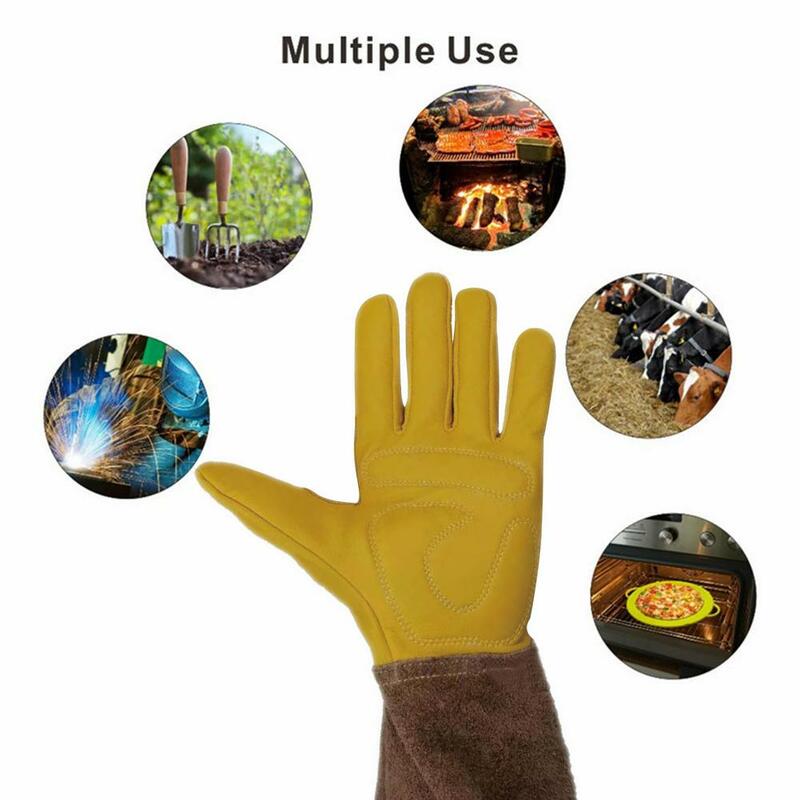 1Pair Long Garden Gloves Artificial Leather Welding Fire Protection Anti-puncture Grilled Digging Planting Unisex Work Props