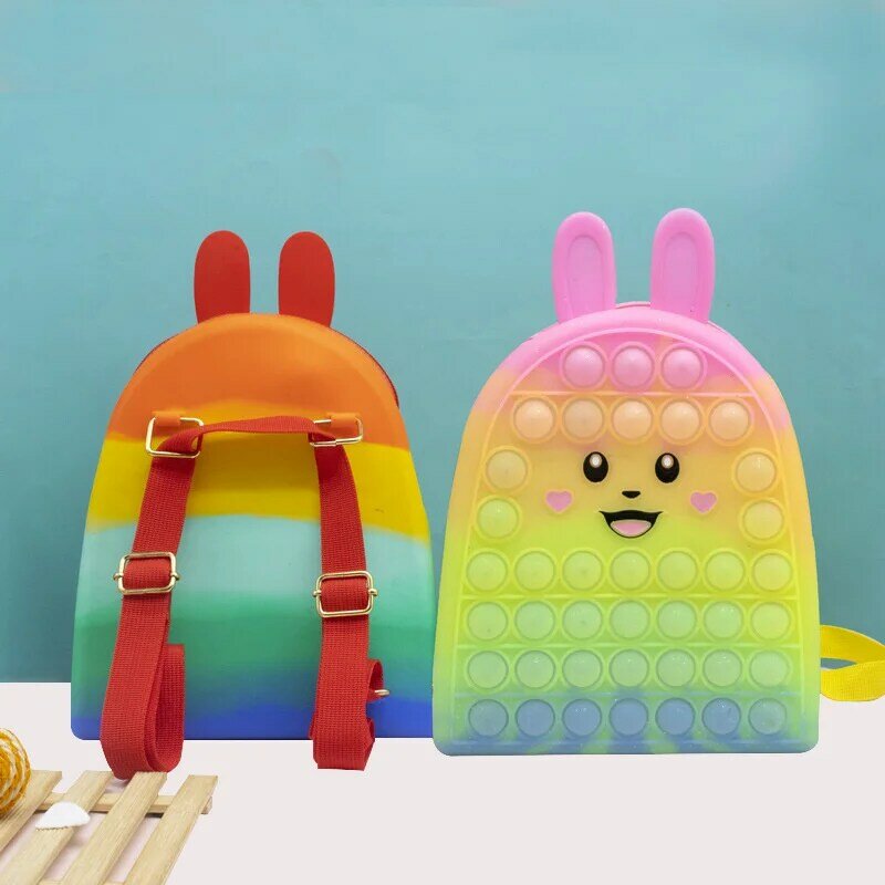 Cute Giant Pop Backpack For School Anitstress Popite Girl Push Bookbag Pack Popet Fidget Toy Rabbit Pop Shoulder Bag With Strap