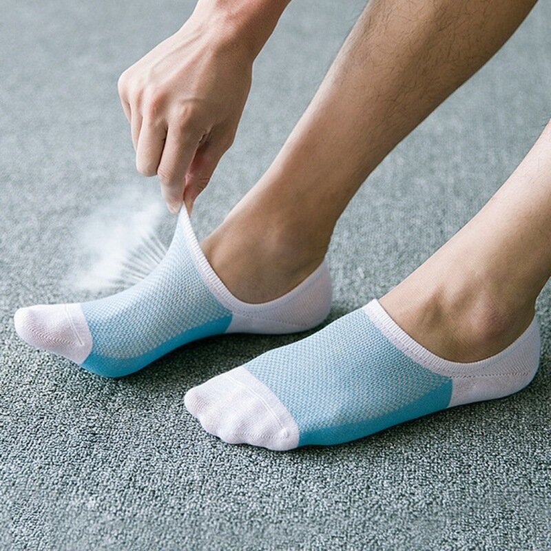 Meias esportivas de silicone antiderrapante respirável masculina, meias invisíveis para barco, tendência estilo coreano, cores misturadas, verão, 5 pares