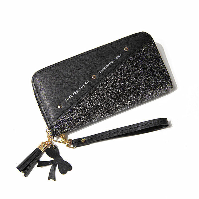 Cekiny Patchwork damskie Pu skórzane długie portfele brokat moda Zipper Coin torebka kobieta duża pojemność posiadacz karty torba na telefon