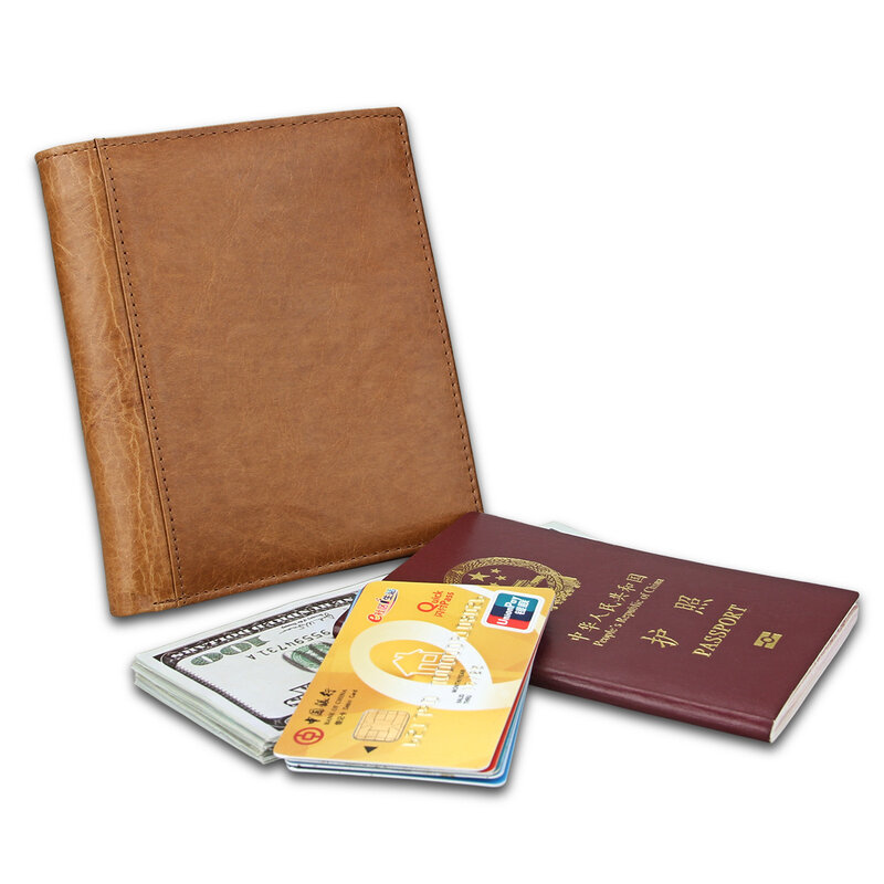 Porta pasaporte de cuero genuino para hombre y mujer, billetera de viaje con función Rfid
