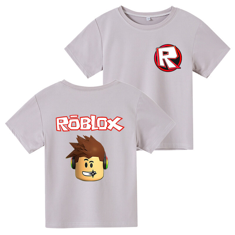 Новинка, Детская футболка с мультипликационным принтом Robloxing Game, детские летние белые топы, модная футболка в стиле Харадзюку для мальчиков ...
