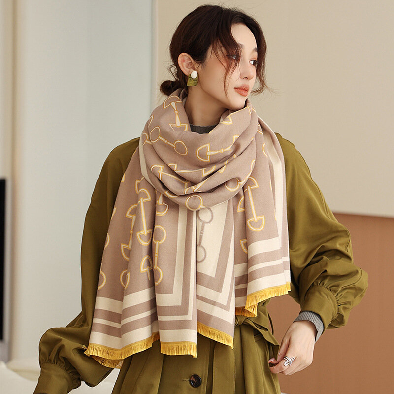 Luksusowy Design kobiety ciepły kaszmir zimowy szalik Pashmina szale okłady kobieta drukuj gruby koc szaliki Bufanda