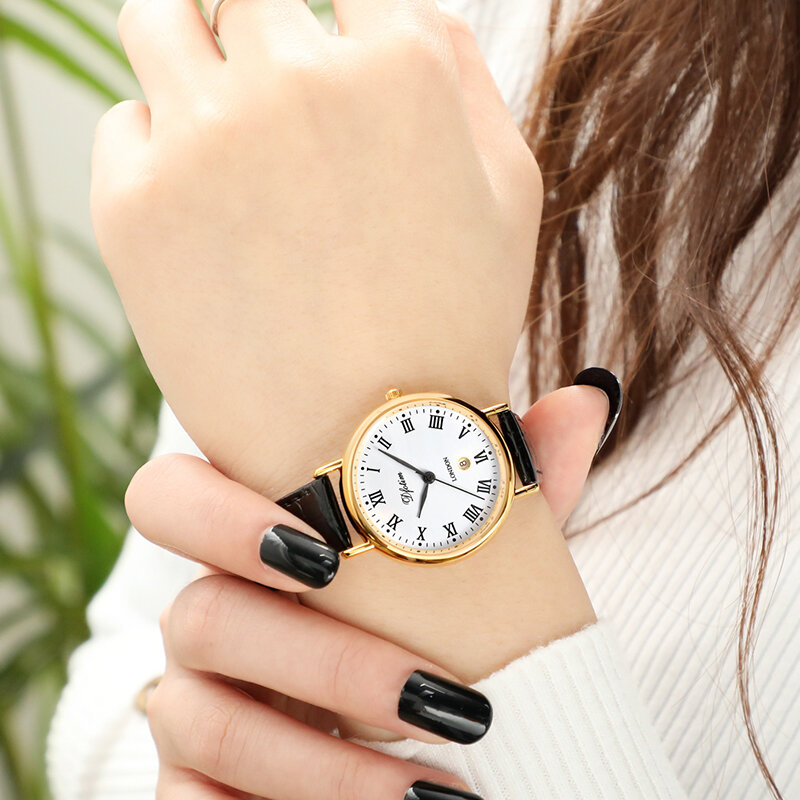 Reloj de pulsera de cuarzo estilo Lundon para mujer, cronógrafo de cuero, de negocios, femenino, 2020