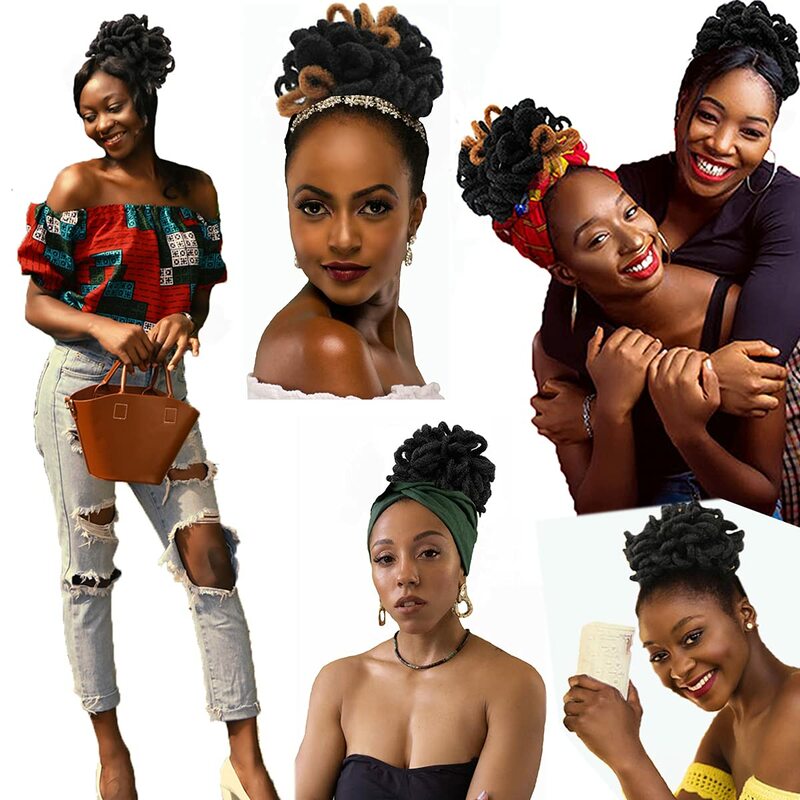 Short Afro Puff Dreadlocks Drawstring Ponytail Synthetic Hair Locs Braided Bun for Women Pony Tail Hairpieces Clip in Extentions