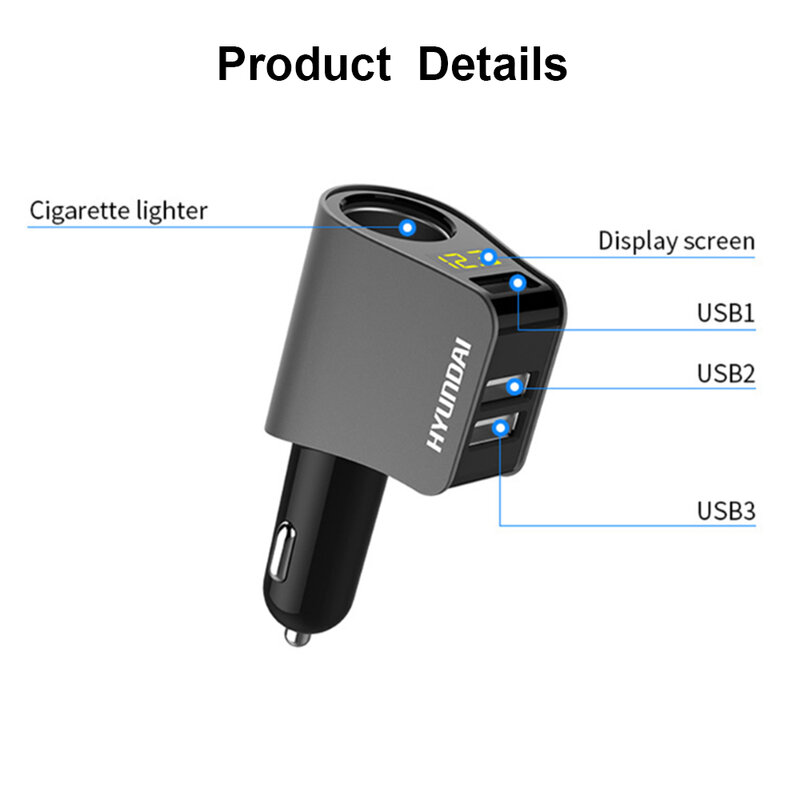KDsafe Pemantik Rokok 3 Port USB Pengisi Daya Mobil QC3.0 Adaptor Pengisi Daya Pemantik Mobil Deteksi Tegangan Waktu Nyata Pemantik Mobil Universal